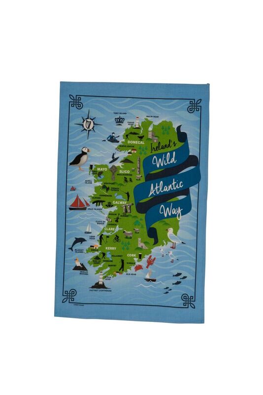 Ireland's Wild Atlantic Way Linen Union Tea Towel - Click Image to Close